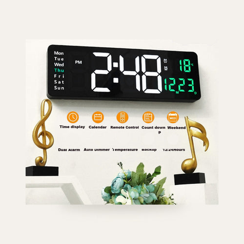 16-inch plug-in LED digital wall clock on a plain studio background
