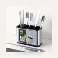 Multifunctional kitchen cutlery storage rack on a plain studio background