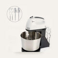 7-speed electric stand mixer with stainless steel bowl on a plain studio background
