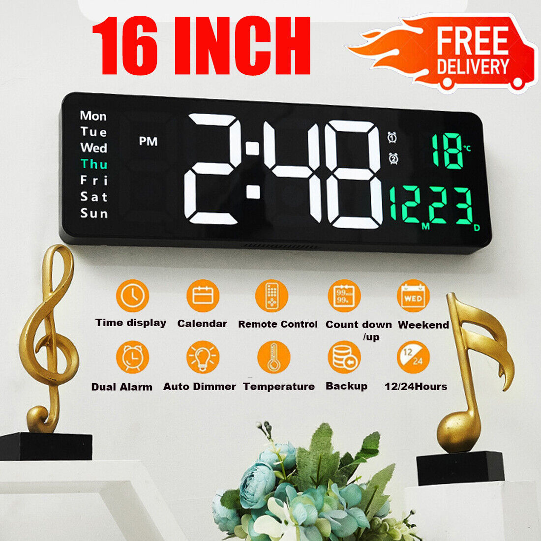 16 inch plug-in LED digital clock